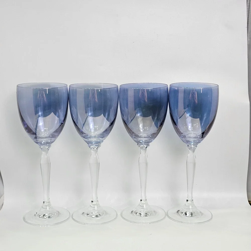 Pier 1 P1C1 Blue Ombre Wine Glasses Set of 4 Hand Blown Stemware 8